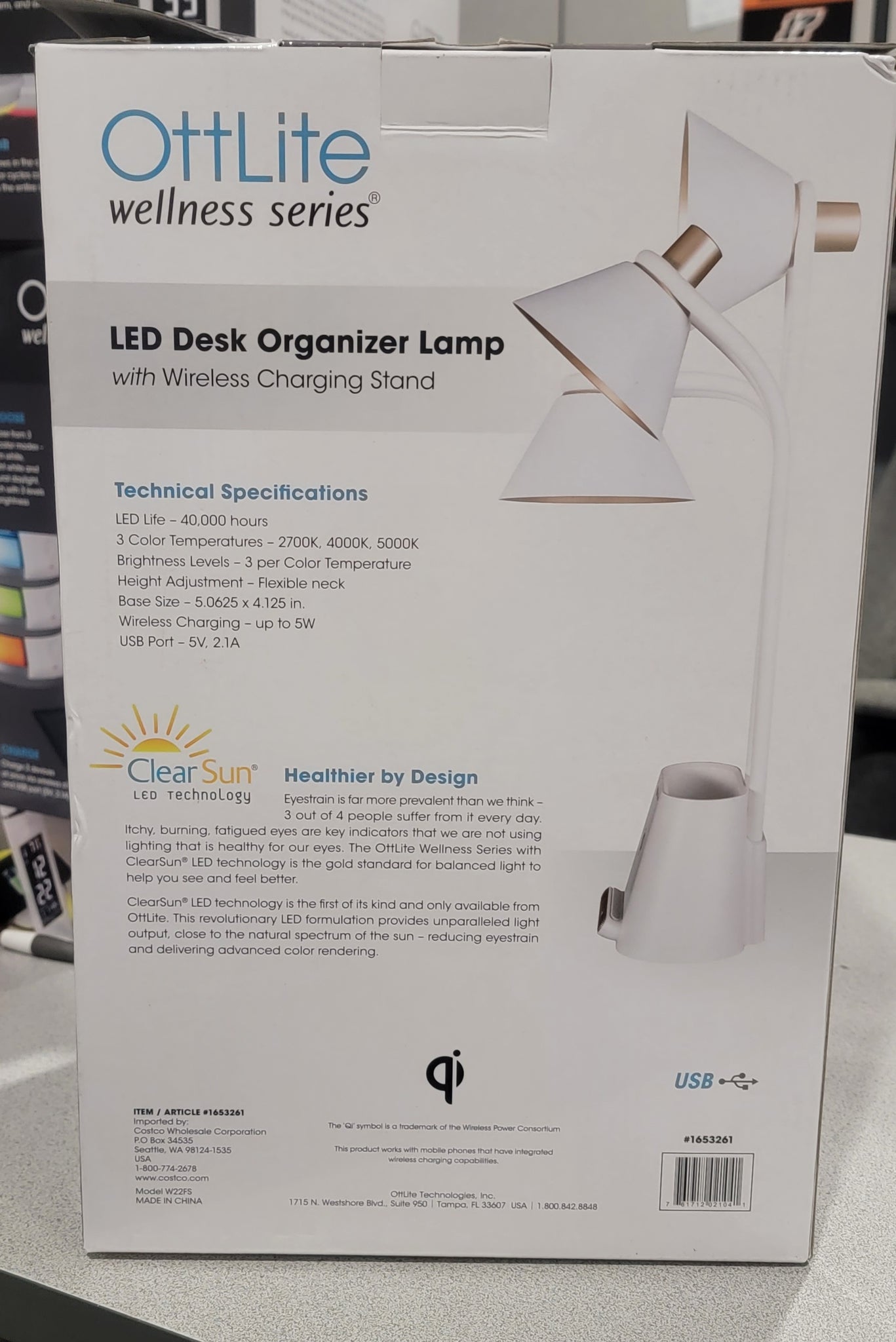 OttLite LED Desk Organizer Lamp with Wireless Charging Stand