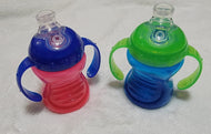 Nuby Two-Handle No-Spill Super Spout Grip N' Sip Cup, Blue/Green, and Red/Purple