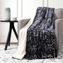 Load image into Gallery viewer, Life Comfort Ultimate Reversible Faux Fur Throw, 60&quot; x 70&quot;, Navy Vines
