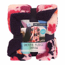 Load image into Gallery viewer, Life Comfort Kids Ultimate Sherpa Fleece Throw, Purple / Pink Floral
