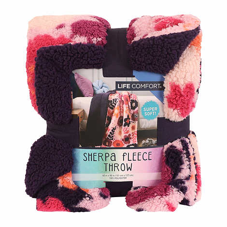 Life Comfort Kids Ultimate Sherpa Fleece Throw, Purple / Pink Floral