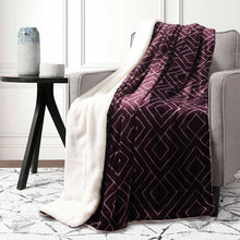 Load image into Gallery viewer, Life Comfort Ultimate Reversible Faux Fur Throw, 60&quot; x 70&quot;, Color: Purple Geometric
