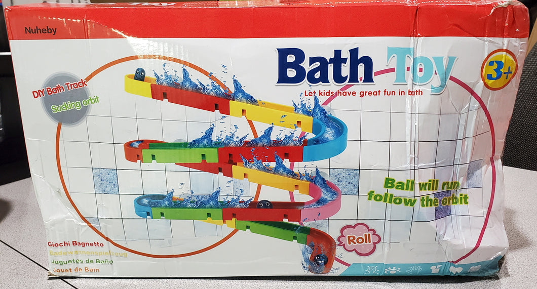 Kids Bath Toys Assemble Set Fun DIY Slide Indoor Waterfall Track Stick to Wall with Suction Cup and Wheels Water Ball Shower Bathtub Toy Children