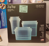 Zip Top 10-piece Reusable Platinum Silicone Food Containers, Made in the USA