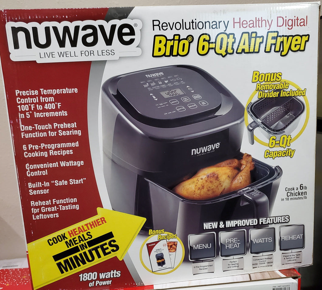 NUWAVE BRIO 6-Quart Digital Air Fryer, 6 easy presets, wattage control up to 1800 Watts (U-OBR)
