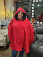 Water-Repellent Reversible Fleece & Microfiber Cape w/ Hood, Red & Black