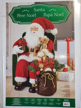 Load image into Gallery viewer, 31&quot; Seated Fabric Santa with adorable plush bear, and sack full of presents - Christmas
