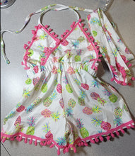 Load image into Gallery viewer, Toddler Pink Pineapple halter top Romper Outfit with Belt, (Size: 110), Approx 3T-4T
