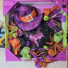 Load image into Gallery viewer, Halloween Wreath - Purple Sequin Witches Hat with Orange accents, 24&quot;
