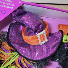 Load image into Gallery viewer, Halloween Wreath - Purple Sequin Witches Hat with Orange accents, 24&quot;
