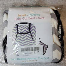 Load image into Gallery viewer, Universal Fit Baby Car Seat Cover, Warm Breathable, Zipped Window, Gry/Wht Chevron
