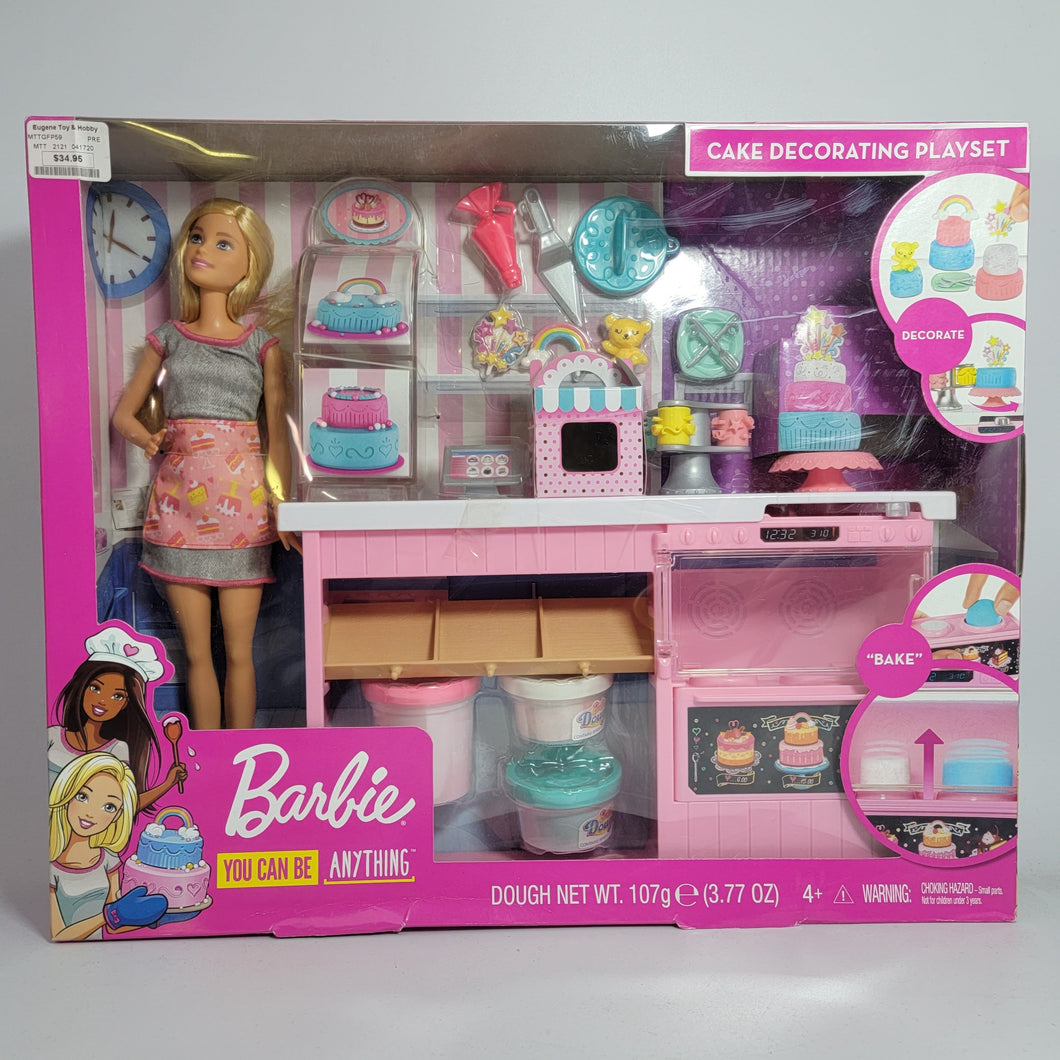 Barbie Cake Decorating Playset, Blonde Doll, Baking Island with Oven, Dough & Toy Icing, for Kids 4-7+ Yrs