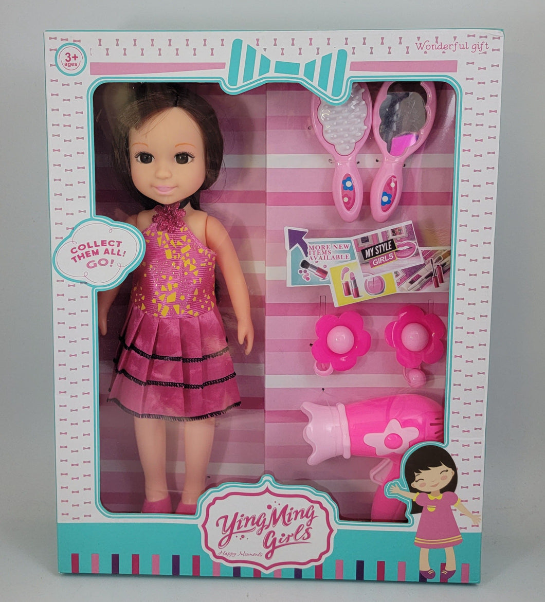 Ying Ming Girls Happy Moments Asian Female Doll NEW, Pink Dress