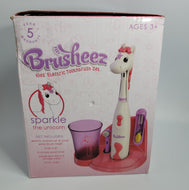 Brusheez Kid's Electric Toothbrush Set - Ages 3+ (Sparkle The Unicorn) Battery Operated with storage Base.