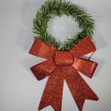 Load image into Gallery viewer, Mini Christmas Tree wreath, 5&quot; with Red Sparkle Bow w/Garland
