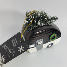 Load image into Gallery viewer, Christmas Ornament Black &amp; White Trailer with Tree, Jacklyn Smith Collection
