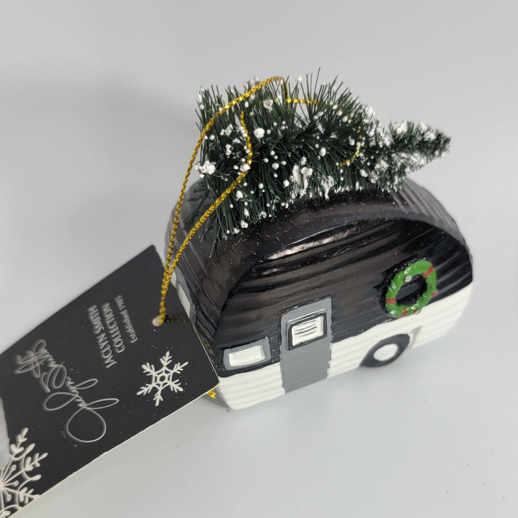 Christmas Ornament Black & White Trailer with Tree, Jacklyn Smith Collection
