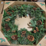 32″ Mixed Greenery Wreath with pine cones & Scotch Pine, No lights