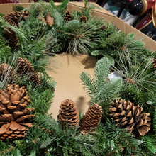 Load image into Gallery viewer, 32″ Mixed Greenery Wreath with pine cones &amp; Scotch Pine, No lights
