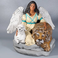 Native America Girl Angel W/ Lion & Lamb, hand painted Collectable figurines  #2
