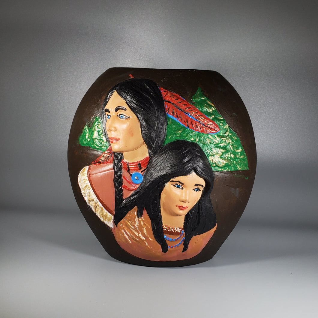 Native America Hand Painted Vase with Man & Woman #8