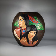 Native America Hand Painted Vase with Man & Woman #8