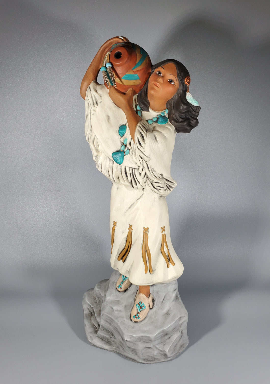 Native American Girl Holding Clay Pot- Standing, Hand Painted Collectable figurine  #12