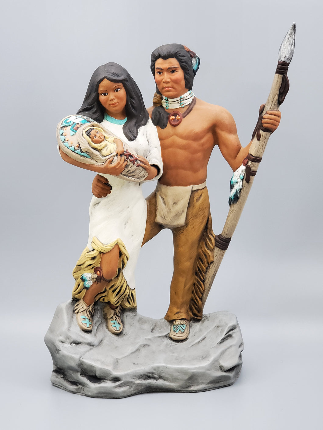 Native American Family with baby & Spear - Standing, Hand Painted Collectable figurine  #15