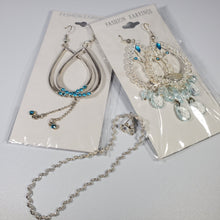 Load image into Gallery viewer, Fashion Earrings - Costume Jewelry - 2 pair dangle earrings - 1 bracelet, Blue
