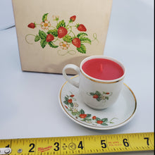 Load image into Gallery viewer, Avon Strawberry Porcelain Demi Cup &amp; Saucer Fragrance Candlette Candle in Box, Vintage, New
