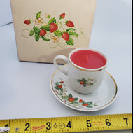 Avon Strawberry Porcelain Demi Cup & Saucer Fragrance Candlette Candle in Box, Vintage, New