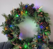 Load image into Gallery viewer, 32&quot; PRE-LIT MIXED GREENERY WREATH WITH GOLD LEAVES
