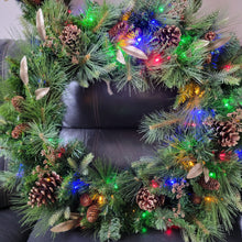 Load image into Gallery viewer, 32&quot; PRE-LIT MIXED GREENERY WREATH WITH GOLD LEAVES
