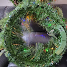 Load image into Gallery viewer, 32&quot; PRE-LIT MIXED GREENERY WREATH WITH GOLD LEAVES
