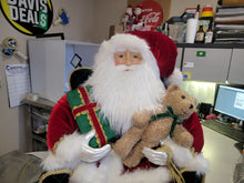 Load image into Gallery viewer, 31&quot; Seated Fabric Santa with adorable plush bear, and sack full of presents - Christmas
