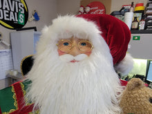 Load image into Gallery viewer, 31&quot; Seated Fabric Santa with adorable plush bear, and sack full of presents - Christmas
