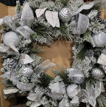 Load image into Gallery viewer, 32&quot; PRE-LIT Frosted SILVER WREATH WITH Silver Decor
