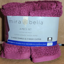 Load image into Gallery viewer, Mira Bella 4pc Hand Towel &amp; Washcloth Set - Berry
