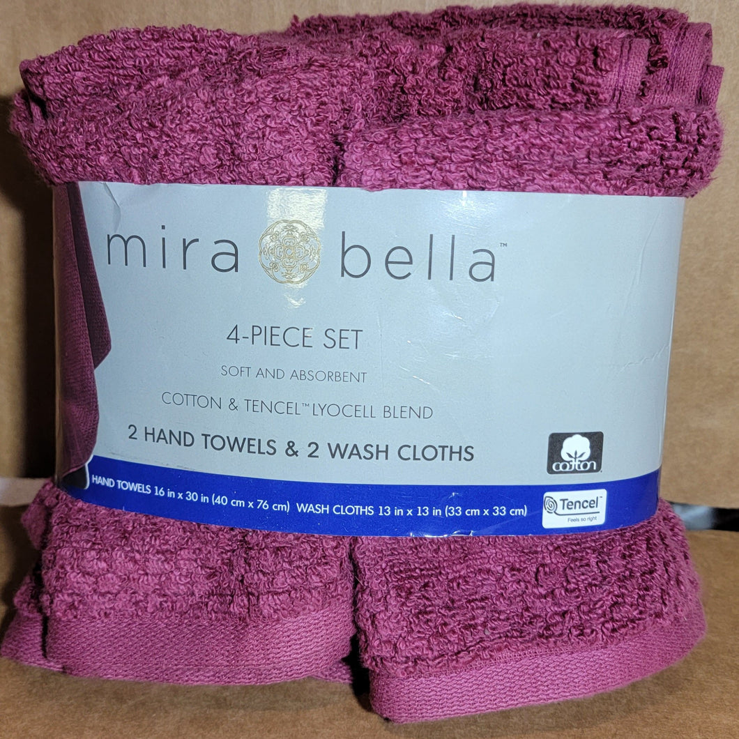 Mira Bella 4pc Hand Towel & Washcloth Set - Berry