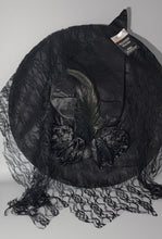 Load image into Gallery viewer, Women’s Witch Hat Halloween Costume Black Fancy Spooky Skull &amp; Roses
