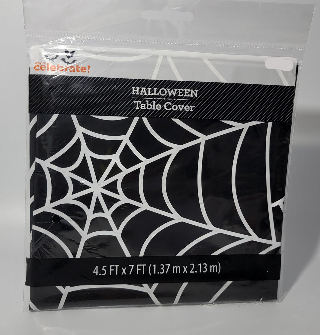 Halloween 4.5 ft x 7 ft Plastic Table Cover Black with White Spiderweb Design