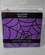 Halloween 4.5 ft x 7 ft Plastic Table Cover Purple with Black Spiderweb Design