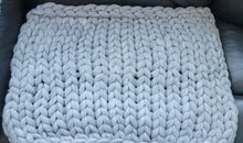 Load image into Gallery viewer, Chunky Cable Knit Throw Blanket Handwoven Fluffy &amp; Cozy, Light Gray, Small

