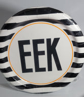 Halloween 7 inch Party Plates, 10-pack with Black & White Stripes and EEK
