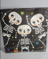 Halloween 13 inch Napkins, 18-pack Skeletons on Black Napkin