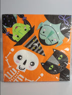 Halloween 13 inch Napkins, 18-pack with Count Dracula, Witch, Skeleton, Cat