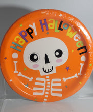 Load image into Gallery viewer, Halloween 8.6 inch Orange Party Plates, 8-pack with Happy Halloween and Skeleton
