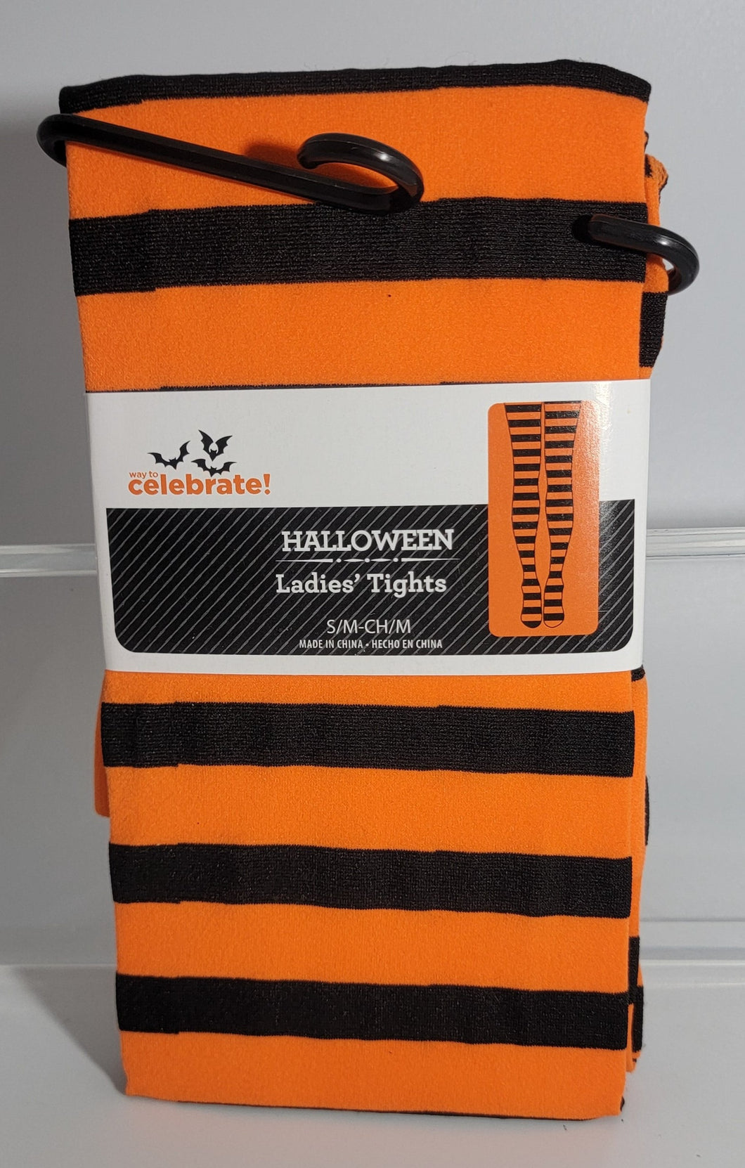 Women's Ladies Halloween Tights Orange / Black Stripe  Size S/M - CH/M