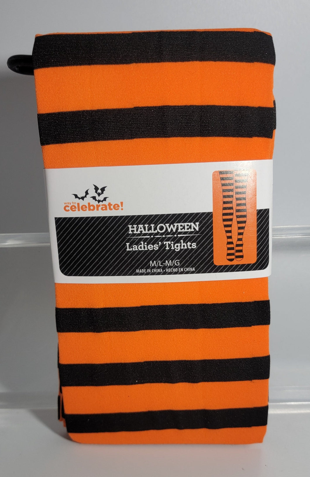 Women's Ladies Halloween Tights Orange / Black Stripe  Size M/L - M/G