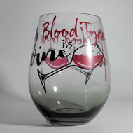 Halloween stemless Wine Glass, 12oz My Blood Type is Wine